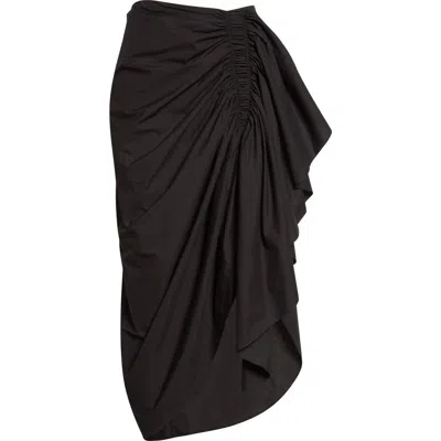 Michael Kors Collection Ruched Cotton Poplin Pareo Skirt In Black