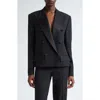 Michael Kors Collection Satin Trim Double Breasted Crepe Blazer In Black