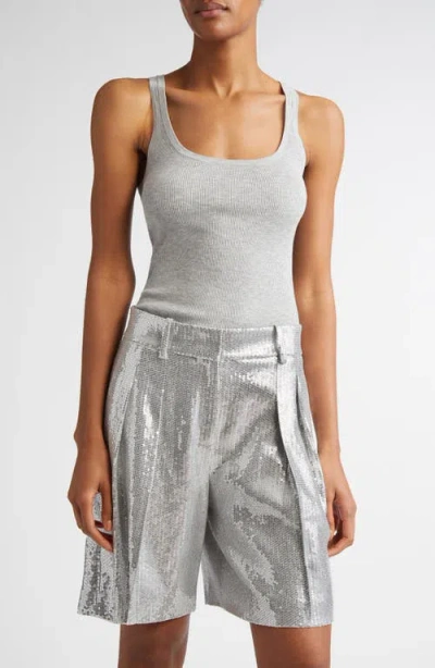 Michael Kors Collection Scoop Neck Rib Tank In Pearl Melange