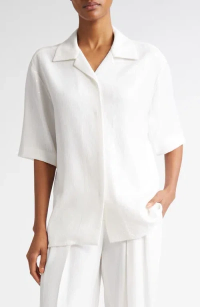 Michael Kors Collection Sequin Camp Shirt In Optic White