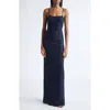 Michael Kors Collection Sequin Corded Floral Lace Gown In Blue