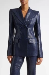 Michael Kors Collection Sequin Double Breasted Blazer In Maritime