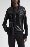 Michael Kors Collection Sequin Embellished Scarf Tie Cashmere Crewneck Sweater In Black