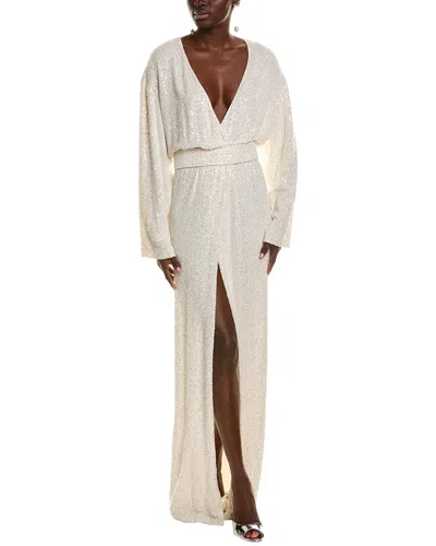 Michael Kors Collection Sequin Embellished Wrap Gown In White