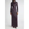Michael Kors Collection Sequin Long Sleeve Sheath Gown In Blue