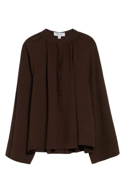 Michael Kors Collection Silk Seersucker Poet Shirt In Brown
