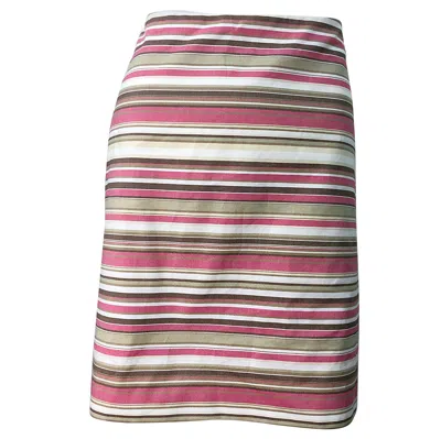 Pre-owned Michael Kors Collection Size 12 Pink + Brown + Tan 2000s Cotton Striped Skirt