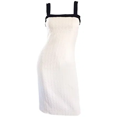 Pre-owned Michael Kors Collection Size 4 White And Black Textured Cotton + Silk Dress