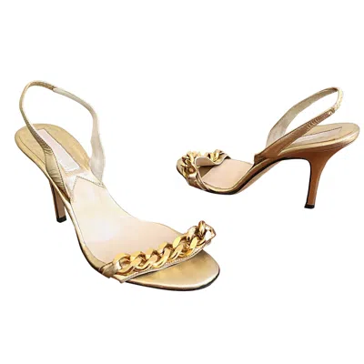 Pre-owned Michael Kors Collection Size 8 Gold Leather Chain Link High Heel Sandals / Shoes