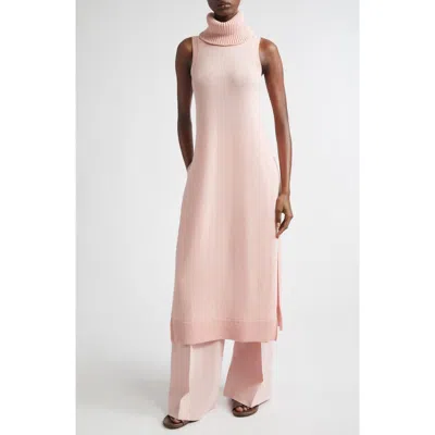 Michael Kors Collection Sleeveless Cashmere & Linen Turtleneck Tunic Sweater In Pink