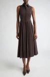 Michael Kors Collection Sleeveless Stretch Cotton Poplin Shirtdress In Brown