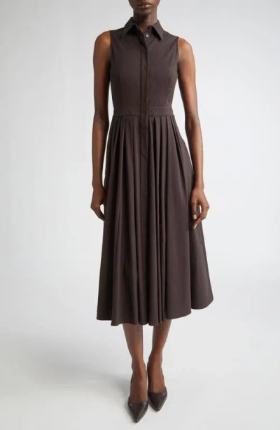 Michael Kors Collection Sleeveless Stretch Cotton Poplin Shirtdress In Brown