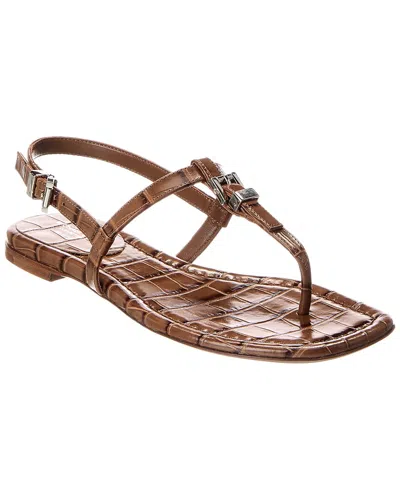 Michael Kors Collection Sofia Runway Croc-embossed Leather Sandal In Brown