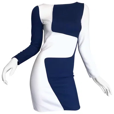 Pre-owned Michael Kors Collection Spring 2013 Size 0 / 2 Navy Blue And White Puzzle Dress