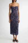 Michael Kors Collection Strapless Lace Sheath Dress In Indigo