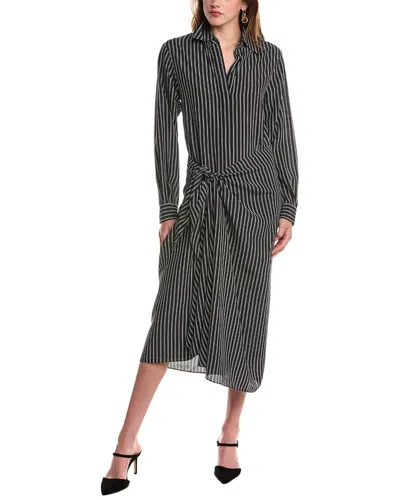 Michael Kors Collection Stripe Sarong Tie Silk Shirtdress In Black
