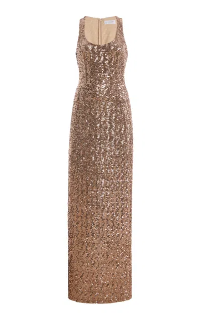 Michael Kors Collection Tank Sheath Sequined Gown In Gold