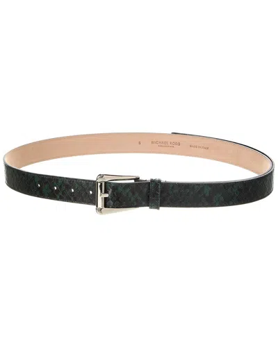Michael Kors Collection Trapezoid Snake-embossed Leather Belt In Green