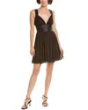 Michael Kors Collection Trapunto Leather & Silk-blend Mini Dress In Brown