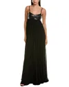 Michael Kors Collection Trapunto Leather-trim Silk-blend Gown In Black
