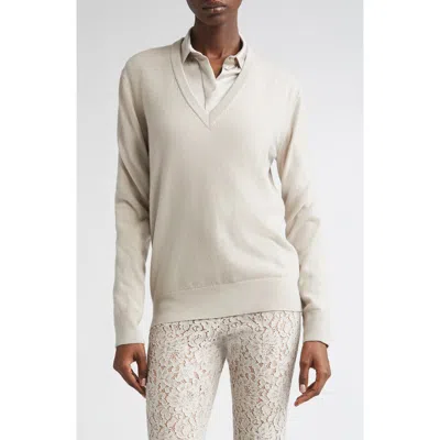 Michael Kors Collection V-neck Cashmere Sweater In White