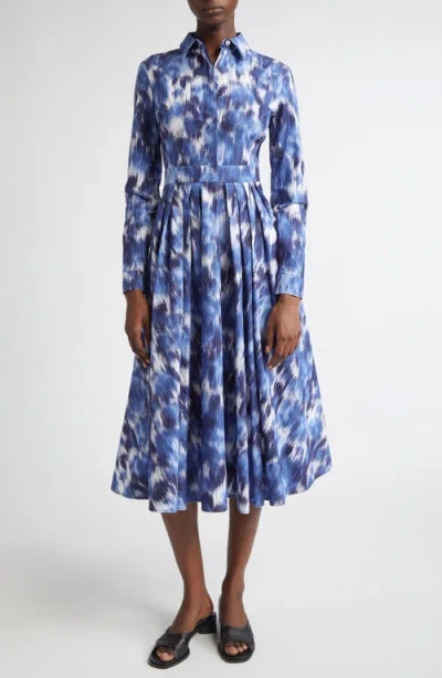 Michael Kors Collection Watercolor Floral Long Sleeve Cotton Poplin Midi Shirtdress