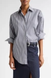 Michael Kors Collection Wedge Oversize Pinstripe Button-up Shirt In White