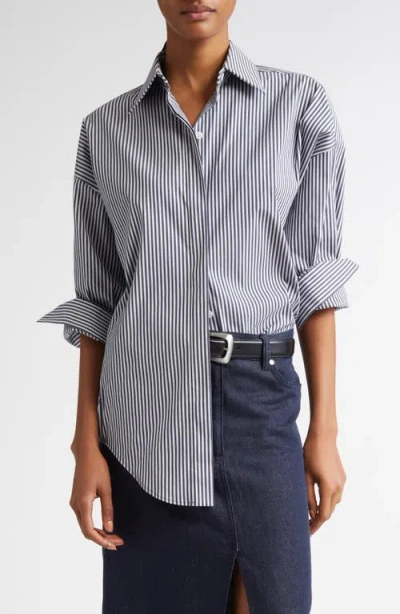 Michael Kors Collection Wedge Oversize Pinstripe Button-up Shirt In White