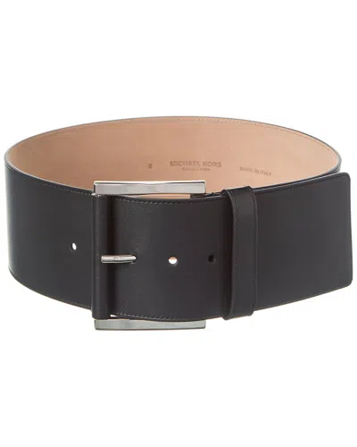 Michael Kors Collection Wide Roller Buckle Leather Belt In Black