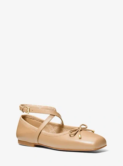 Michael Kors Collette Leather Ballet Flat In Brown