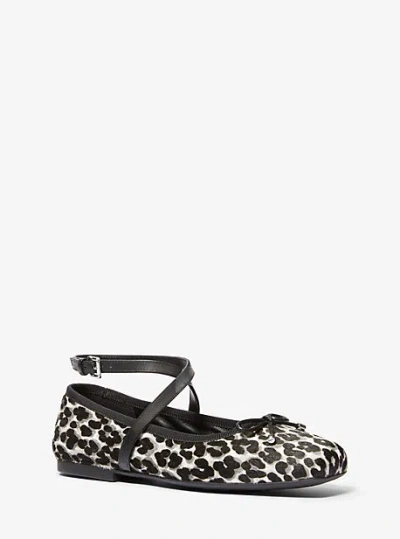 Michael Kors Collette Leopard Print Calf Hair Ballet Flat In Black