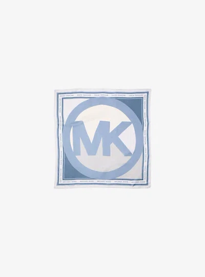Michael Kors Color-block Logo Charm Silk Bandana In Blue