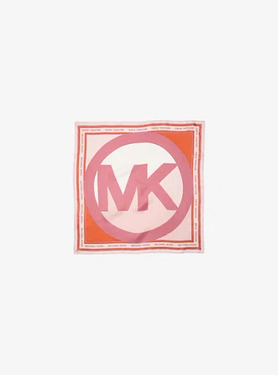 Michael Kors Color-block Logo Charm Silk Bandana In Pink