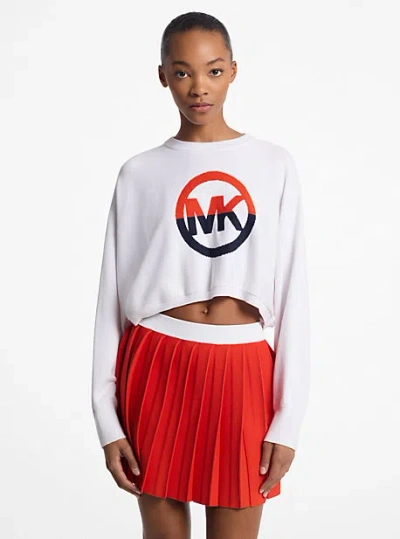 Michael Kors Color-block Logo Cotton Blend Cropped Sweater In White