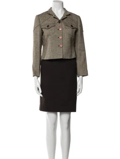 Pre-owned Michael Kors Colorblock Pattern Skirt Suit In Brown
