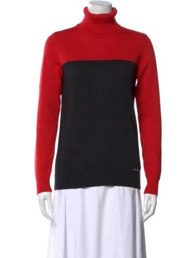 Pre-owned Michael Kors Colorblock Pattern Turtleneck Sweater In Red