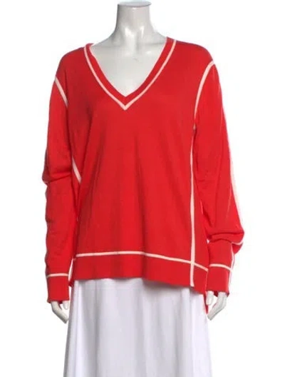 Pre-owned Michael Kors Colorblock Pattern V-neck Sweater In Red