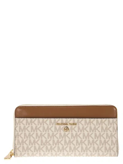Michael Kors Continental Wallet With Printed Canvas In Vanilla