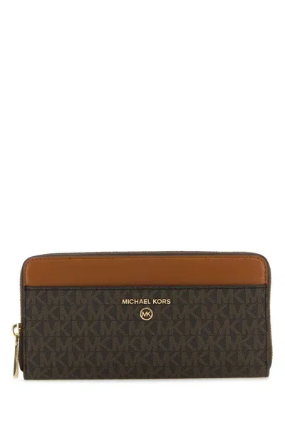 Michael Kors Continental Wallet With Printed Canvas In Brown