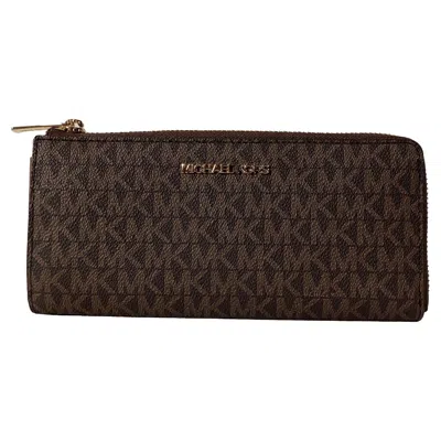Michael Kors Continental Zip Wallet In Brown Canvas