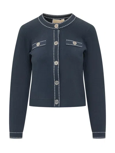 Michael Kors Contrast Cardigan In Blue
