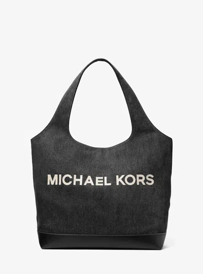 Michael Kors Cooper Medium Denim Tote Bag In Black