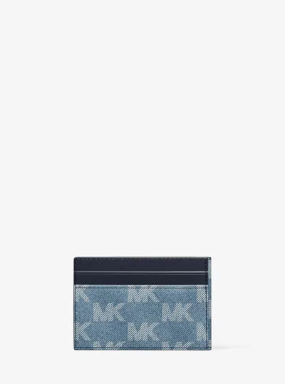 Michael Kors Cooper Medium Logo Jacquard Denim Wallet In Red