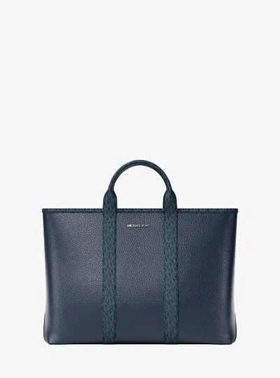 Michael Kors Cooper Medium Pebbled Leather And Signature Logo Tote Bag In Blue