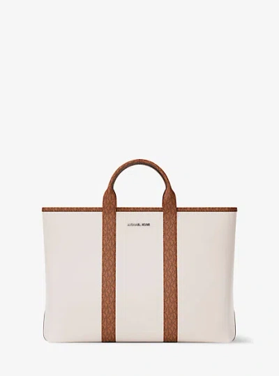Michael Kors Cooper Medium Pebbled Leather And Signature Logo Tote Bag In Brown