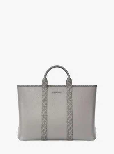 Michael Kors Cooper Medium Pebbled Leather And Signature Logo Tote Bag In Gray