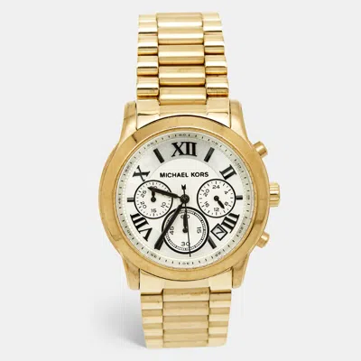 Pre-owned Michael Kors Cooper Mk5916 Silver Dial Gold Tone Stainless Steel Women's Wristwatch 40 Mm
