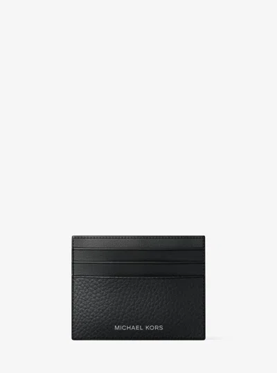 Michael Kors Cooper Pebbled Leather Card Case In Black