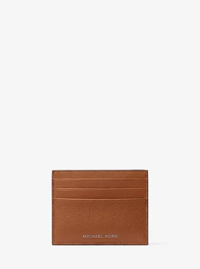 Michael Kors Cooper Pebbled Leather Card Case In Brown