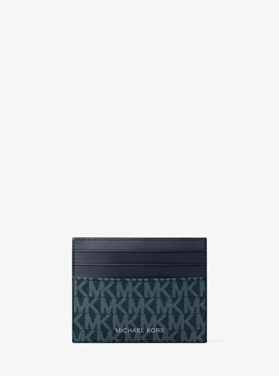 Michael Kors Cooper Signature Logo Card Case In Blue